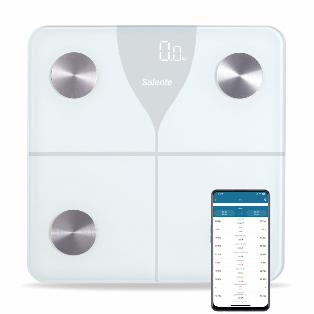 Obrázek Salente SlimFit, osobní diagnostická fitness váha, Bluetooth, bílá