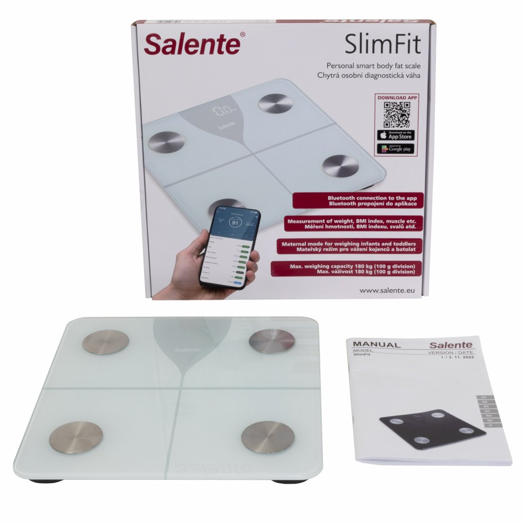 Obrázek Salente SlimFit, osobní diagnostická fitness váha, Bluetooth, bílá