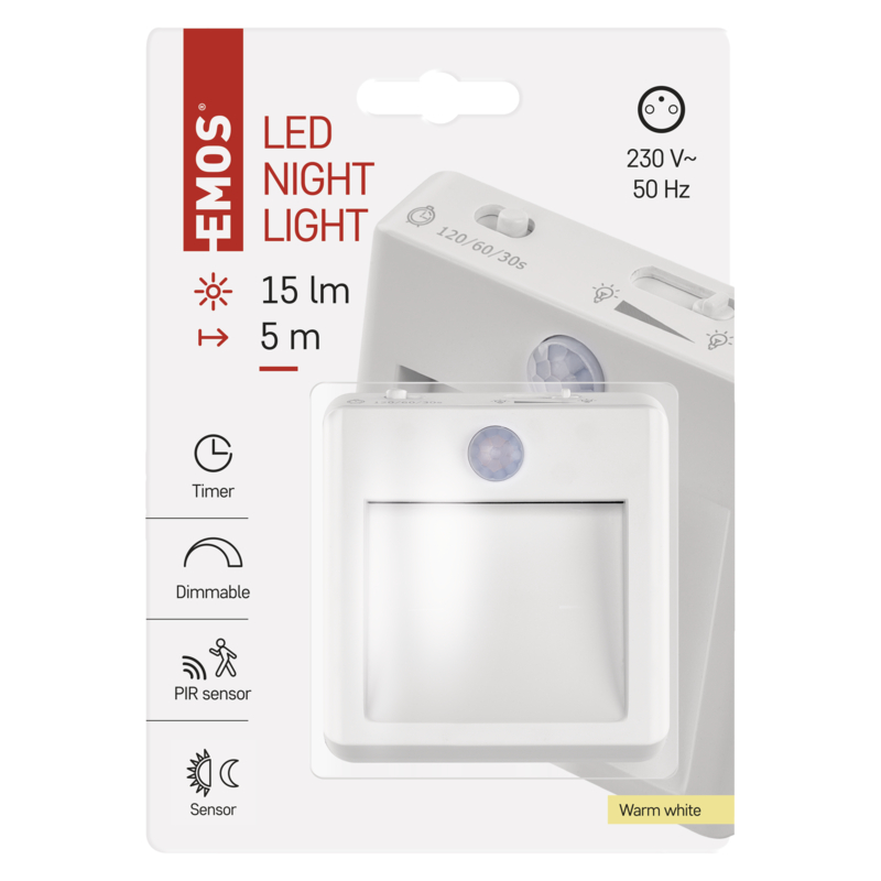 Obrázek EMOS LED Noční světlo P3319, PIR + noční senzor