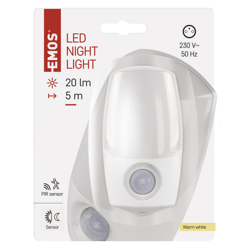 Obrázek EMOS LED Noční světlo P3318, PIR + noční senzor
