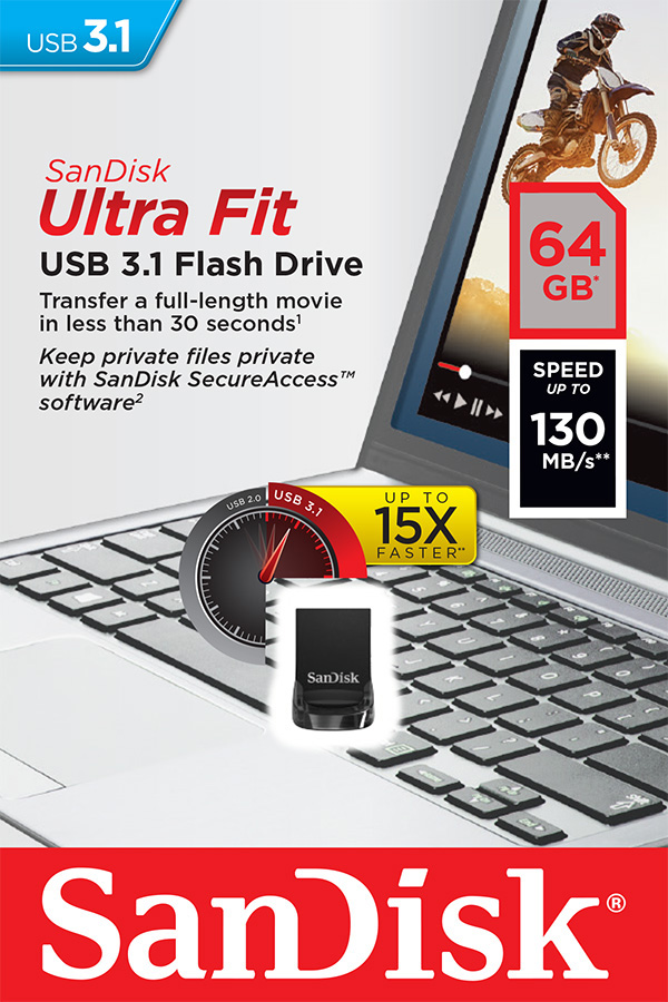 Obrázek SanDisk Ultra Fit/64GB/130MBps/USB 3.1/USB-A/Černá