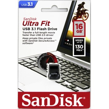 SanDisk Ultra Fit/16GB/130MBps/USB 3.1/USB-A/Černá