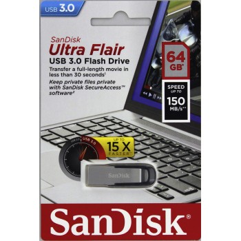 Obrázek SanDisk Ultra Flair/64GB/150MBps/USB 3.0/USB-A/Černá