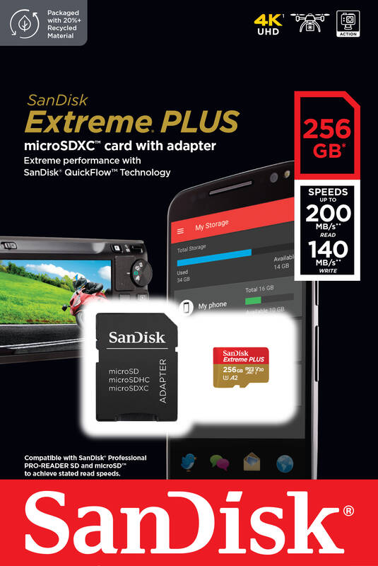 SanDisk Extreme PLUS/micro SDXC/256GB/UHS-I U3 / Class 10/+ Adaptér