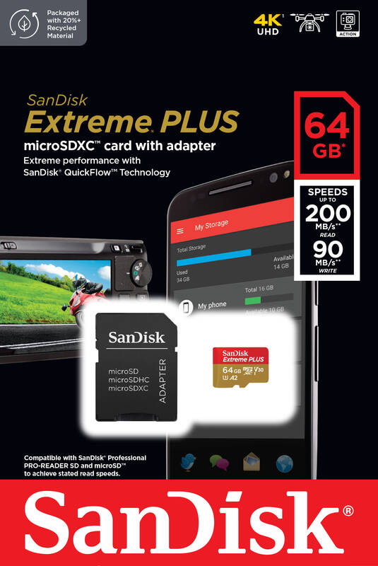 Obrázek SanDisk Extreme PLUS/micro SDXC/64GB/200MBps/UHS-I U3 / Class 10/+ Adaptér