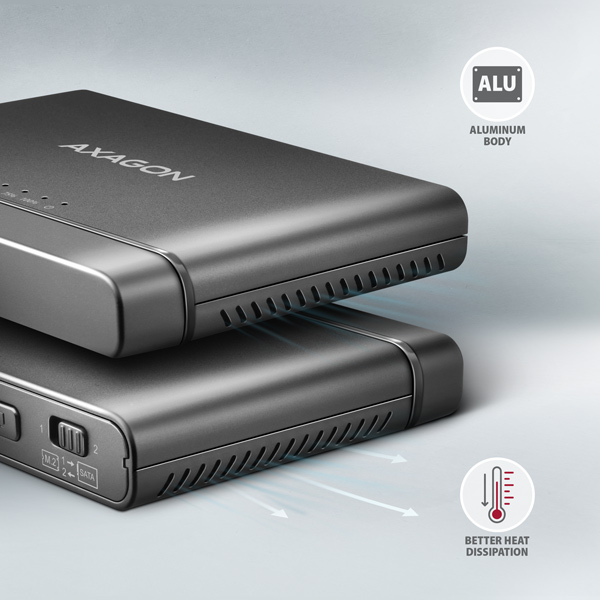 Obrázek AXAGON ADSA-CC USB-C 10Gbps - NVMe M.2 SSD & SATA 2.5"/3.5" SSD/HDD CLONE MASTER 2