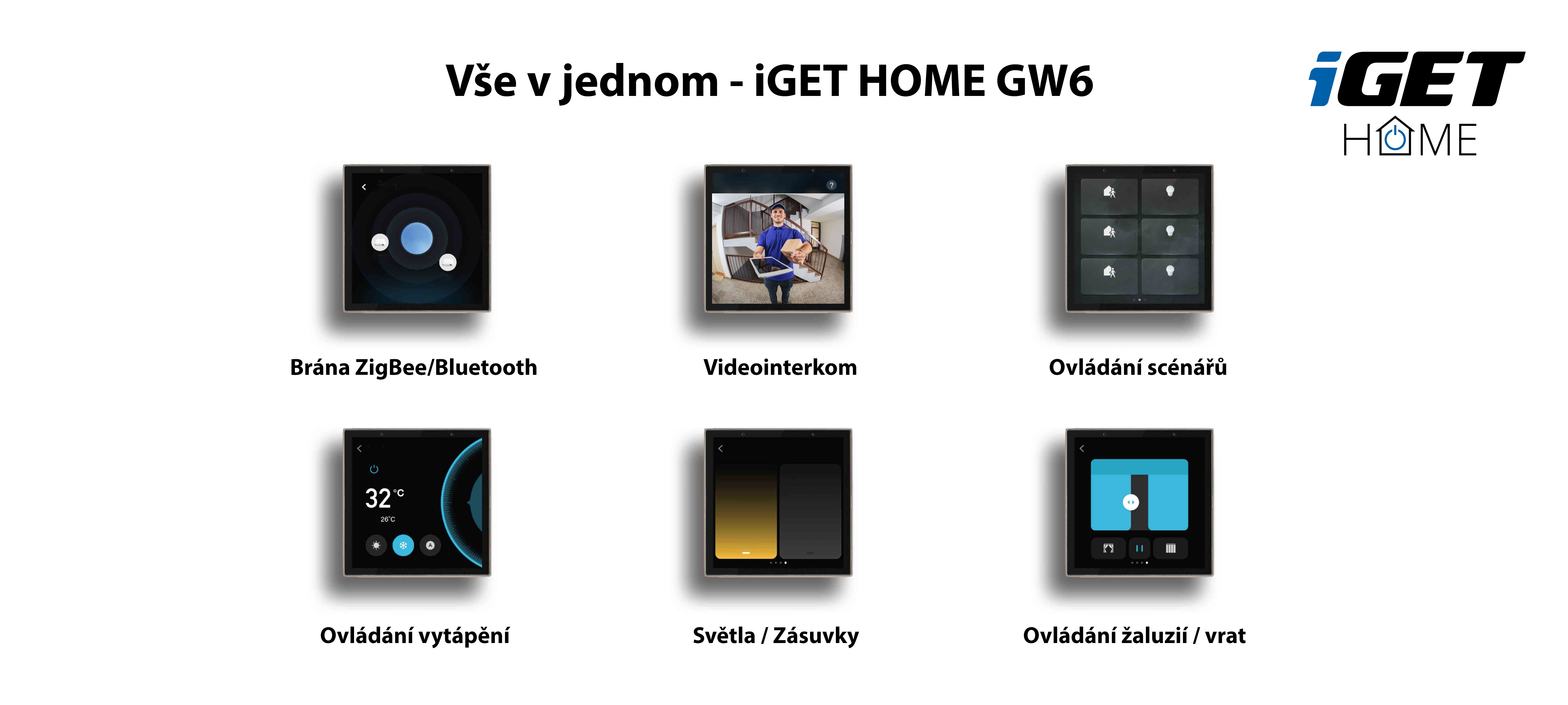 Obrázek iGET HOME GW6 Control 4" LCD Gateway - brána Wi-Fi/Bluetooth/Zigbee 3.0, Philips HUE,Tuya,Andr,iOS