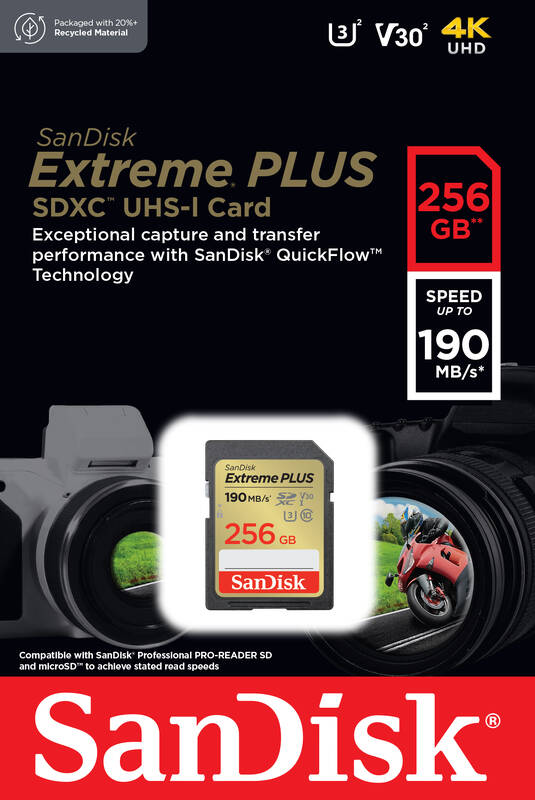 SanDisk Extreme PLUS/SDXC/256GB/190MBps/UHS-I U3 / Class 10