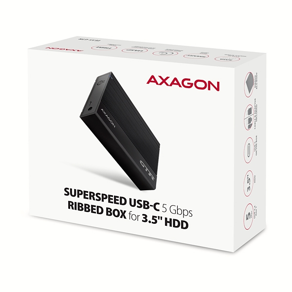 Obrázek AXAGON EE35-GTR, USB-C 5Gbps - SATA 6G 3.5" RIBBED box, černý