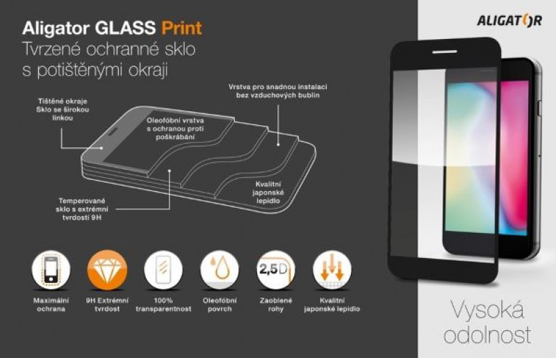 Obrázek Aligator ochranné tvrzené sklo GLASS PRINT, Samsung Galaxy A34 (5G), černá, celoplošné lepení