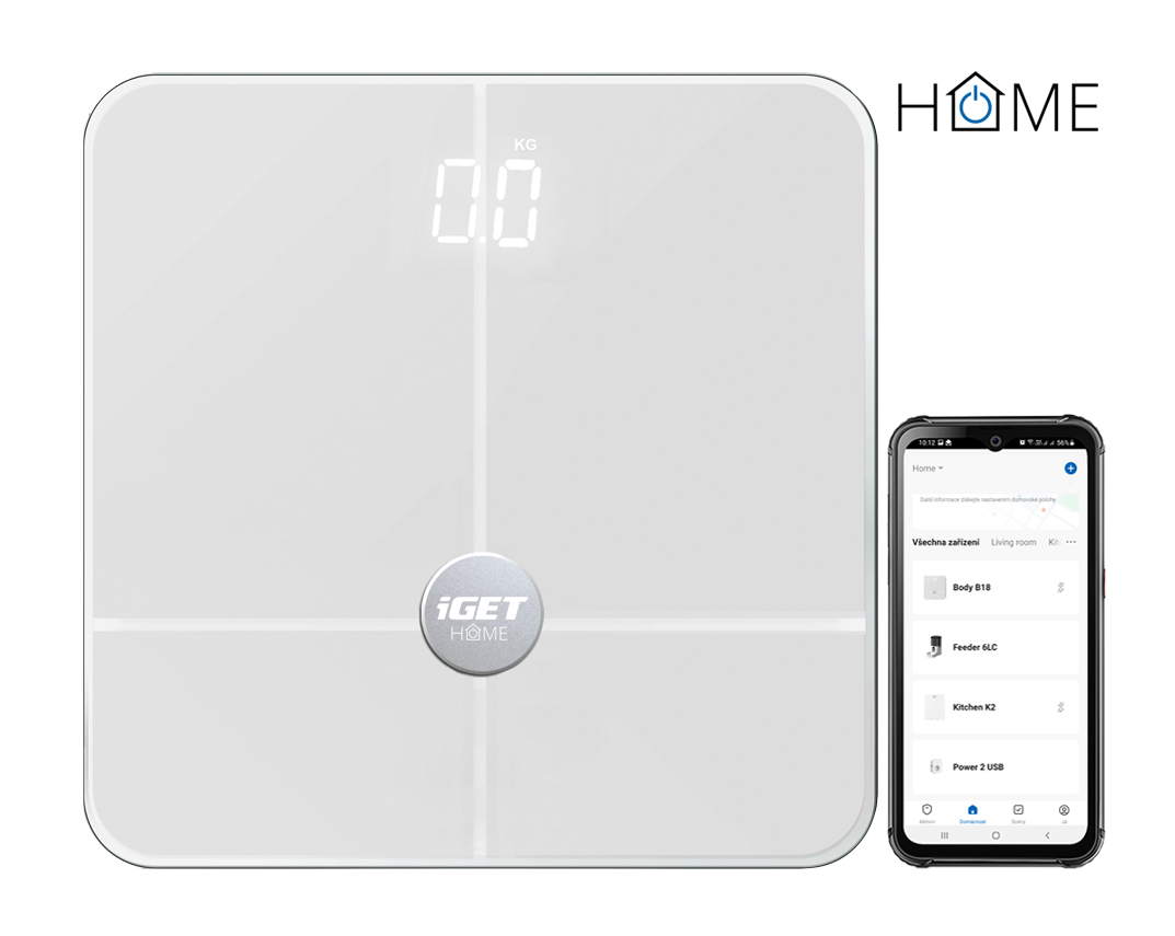 Obrázek iGET HOME BODY B18 White - chytrá váha, aplikace Android/iOS, Bluetooth, měří 18 parametrů