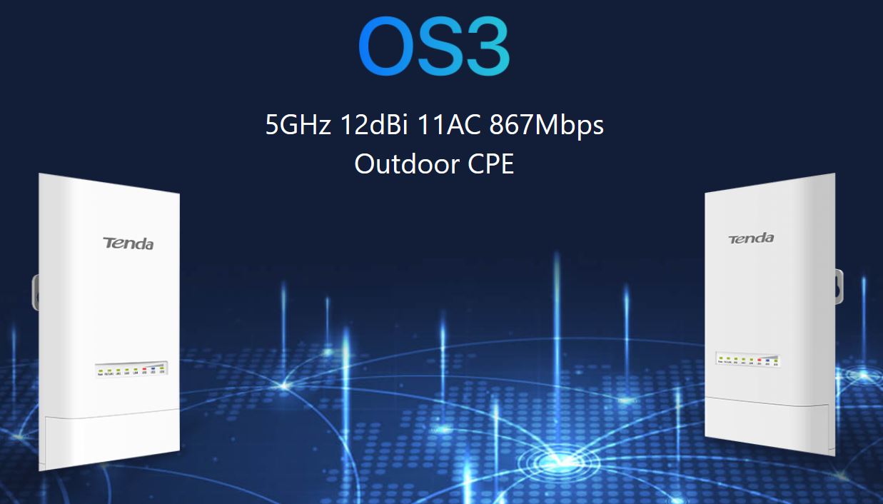 Obrázek Tenda OS3 Outdoor CPE 5 GHz WiFi-AC 867Mb/s, 4x LAN, 12 dBi, IP65, pasivní PoE výhybka + adaptér