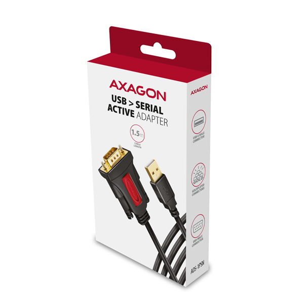 Obrázek AXAGON ADS-1PSN, USB-A 2.0 - sériový RS-232 DB9-M Prolific adaptér / kabel 1.5m