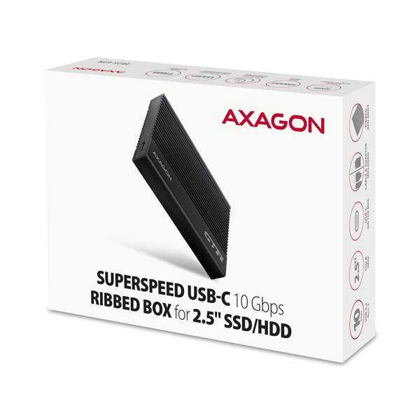 Obrázek AXAGON EE25-GTR, USB-C 10Gbps - SATA 6G 2.5" RIBBED box, černý