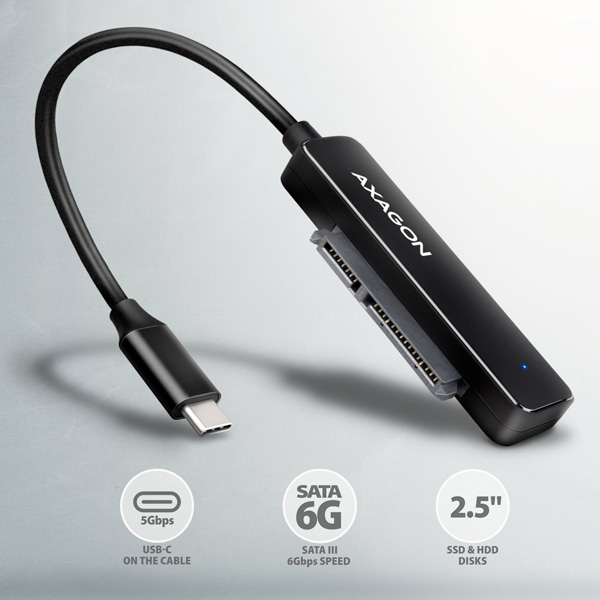 Obrázek AXAGON ADSA-FP2C, USB-C 5Gbps - SATA 6G 2.5" SSD/HDD SLIM adaptér