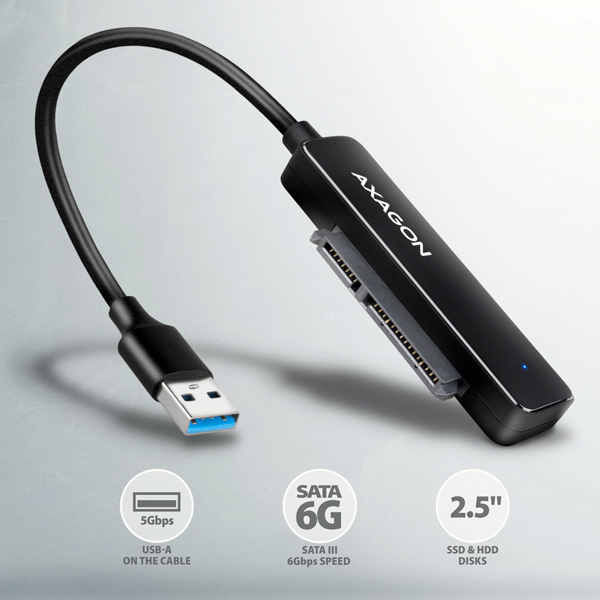 Obrázek AXAGON ADSA-FP2A USB-A 5Gbps - SATA 6G 2.5" SSD/HDD SLIM adaptér