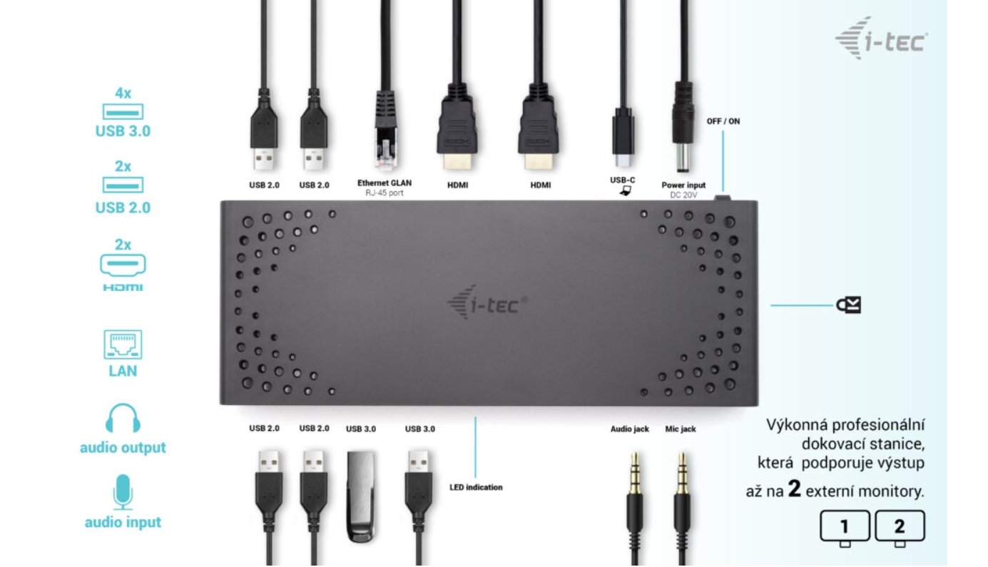 Obrázek i-tec USB 3.0/USB-C/Thunderbolt, 2x HDMI Docking Station, PD 100W