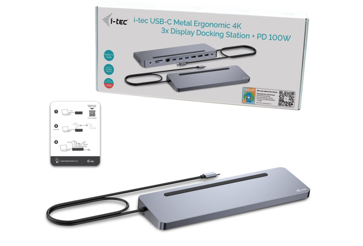 Obrázek i-tec USB-C Metal Ergonomic 3x 4K Display Docking Station, Power Delivery 100 W