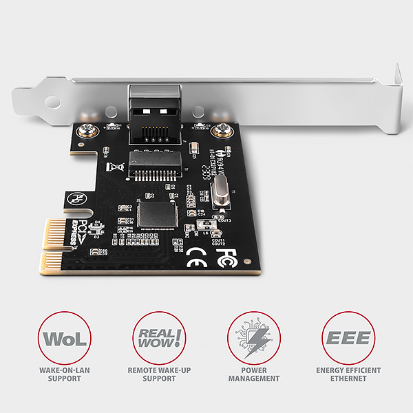 Obrázek AXAGON PCEE-GRL, PCIe síťová karta - 1x Gigabit Ethernet port (RJ-45), Realtek 8111L, vč. LP