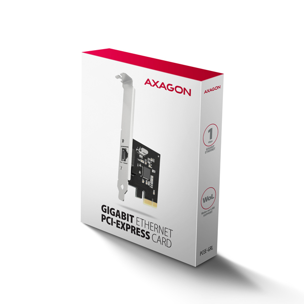 Obrázek AXAGON PCEE-GRL, PCIe síťová karta - 1x Gigabit Ethernet port (RJ-45), Realtek 8111L, vč. LP