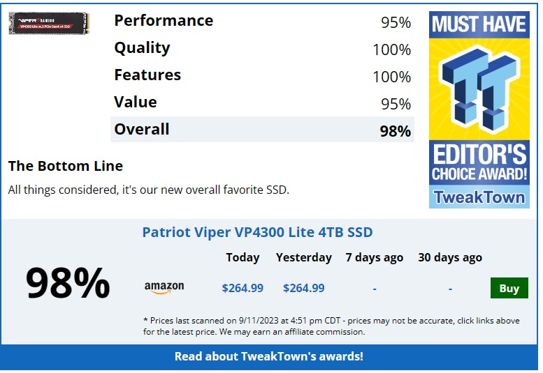 Obrázek PATRIOT VP4300 Lite/4TB/SSD/M.2 NVMe/Černá/5R