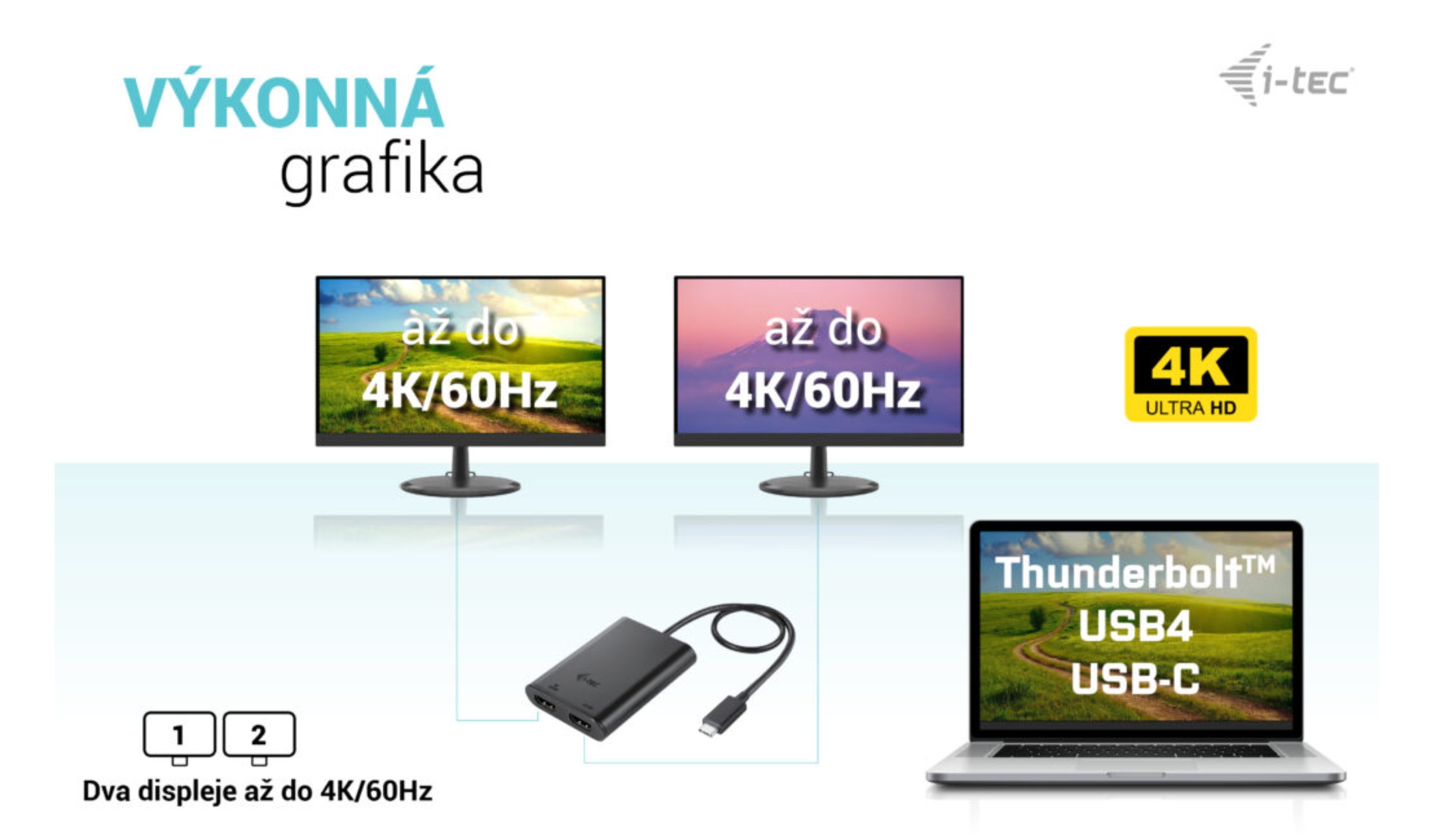 Obrázek i-tec USB-C Dual 4K/60Hz (single 8K/30Hz) HDMI Video Adapter