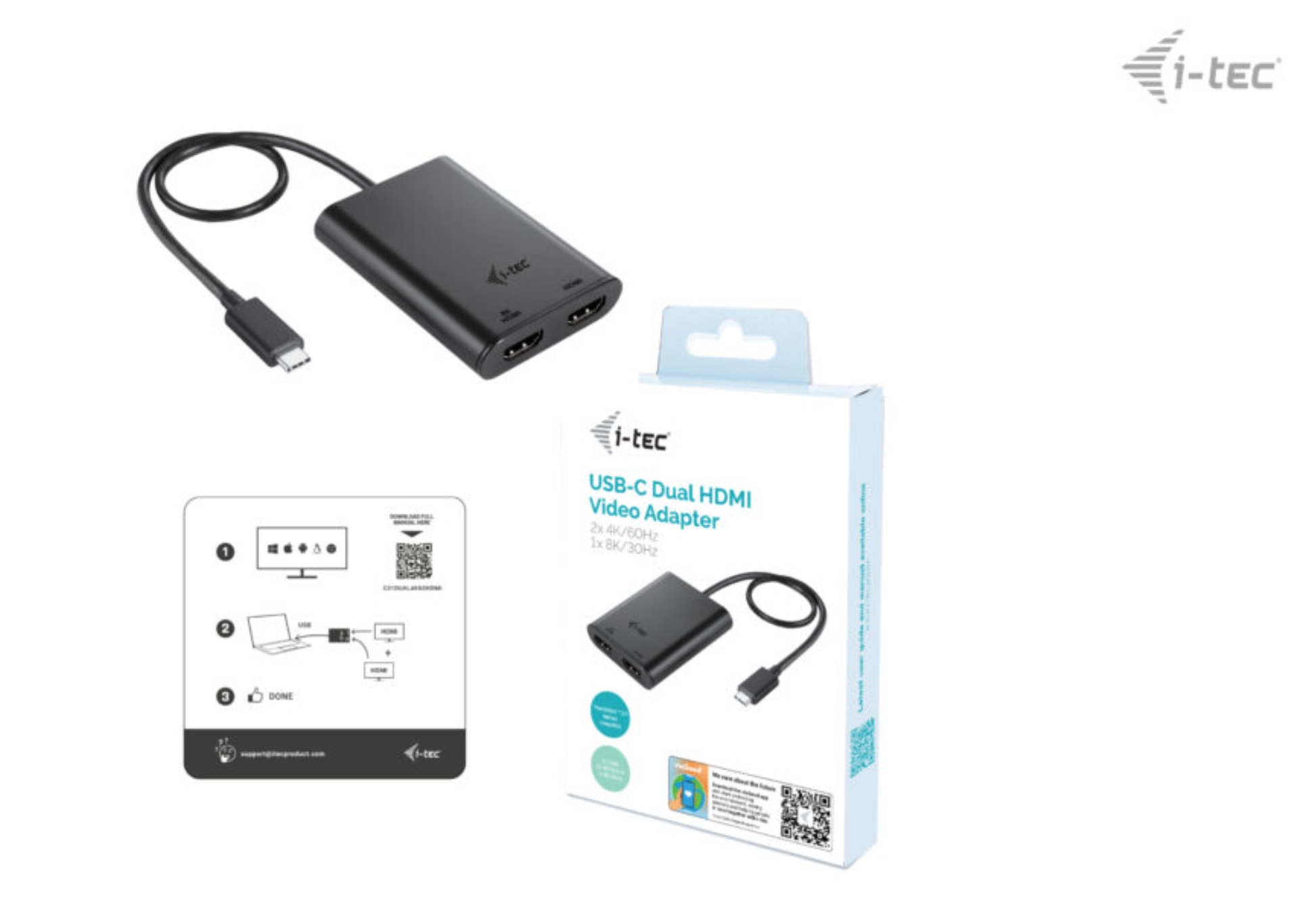 Obrázek i-tec USB-C Dual 4K/60Hz (single 8K/30Hz) HDMI Video Adapter