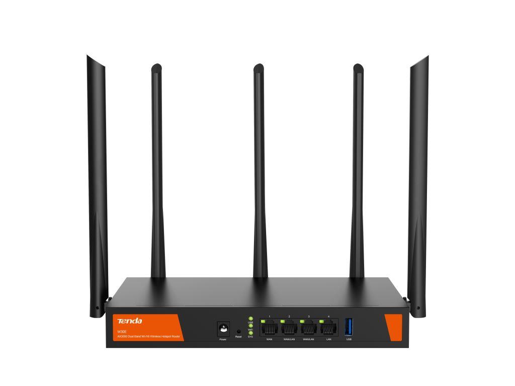 Obrázek Tenda W30E WiFi Hotspot AX3000 Gigabit Router, 1x GWAN, 2x GWAN/LAN, 1x GLAN, VPN, Captive portal