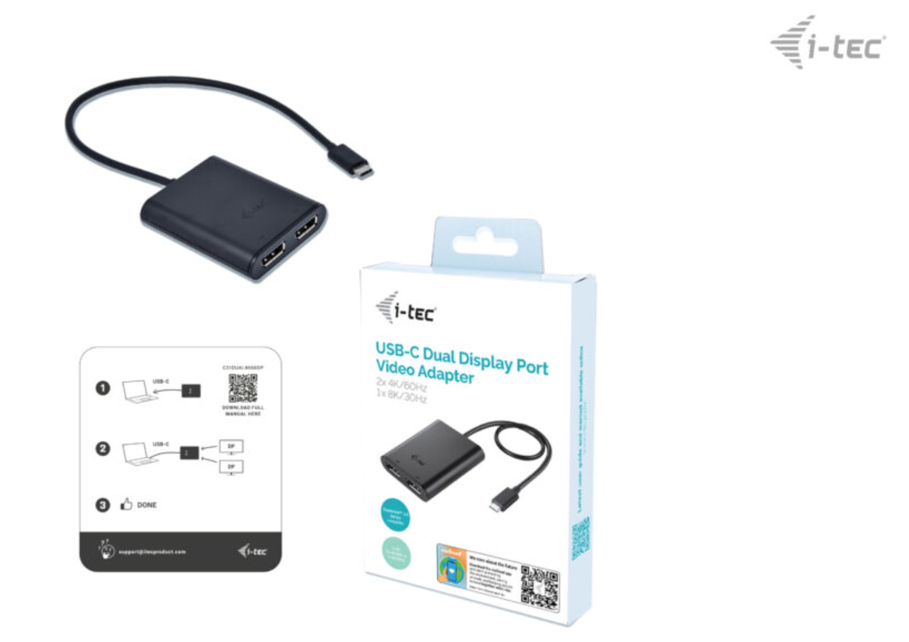 Obrázek i-tec USB-C Dual 4K/60Hz (single 8K/30Hz) DP Video Adapter