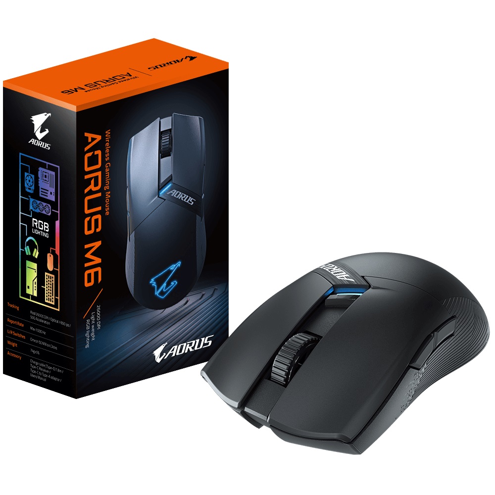 Obrázek GIGABYTE Aorus M6/Herní/Optická/26 000 DPI/Bezdrátová USB/Černá