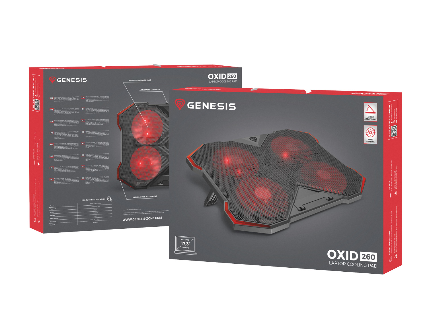 Obrázek Chladící podložka pro NB Genesis OXID 260, LED, 15,6-17,3" 4xvětrák, 2xUSB