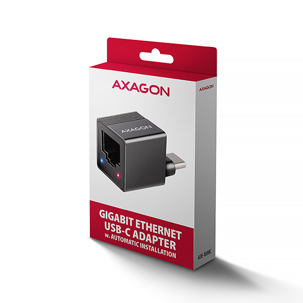 Obrázek AXAGON ADE-MINIC USB-C 3.2 Gen 1 - Gigabit Ethernet MINI síťová karta, Realtek 8153, auto instal