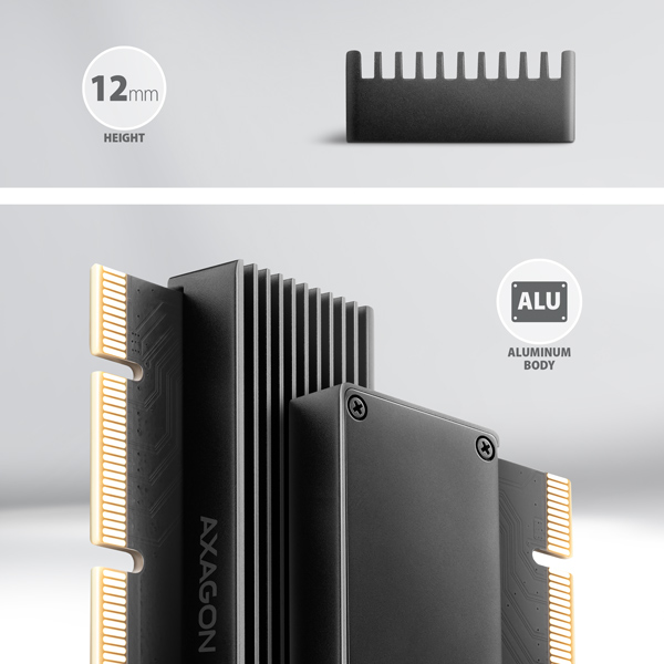 Obrázek AXAGON PCEM2-XS, PCIe x16 - M.2 NVMe M-key slot adaptér, kryt s chladičem pro pasivní chlazení