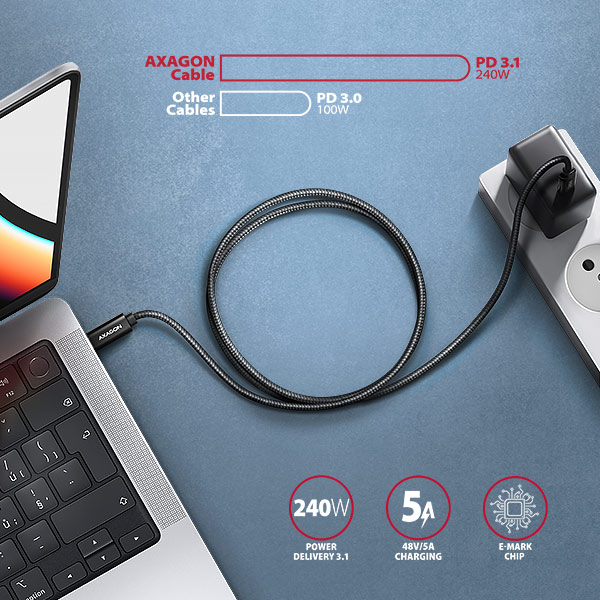 Obrázek AXAGON BUCM4X-CM10AB NewGEN+ kabel USB-C <-> USB-C, 1m, USB4 Gen 3×2, PD 240W 5A, 8K HD, ALU, oplet