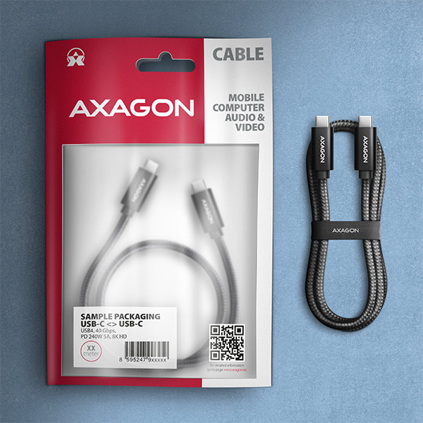 Obrázek AXAGON BUCM4X-CM10AB NewGEN+ kabel USB-C <-> USB-C, 1m, USB4 Gen 3×2, PD 240W 5A, 8K HD, ALU, oplet