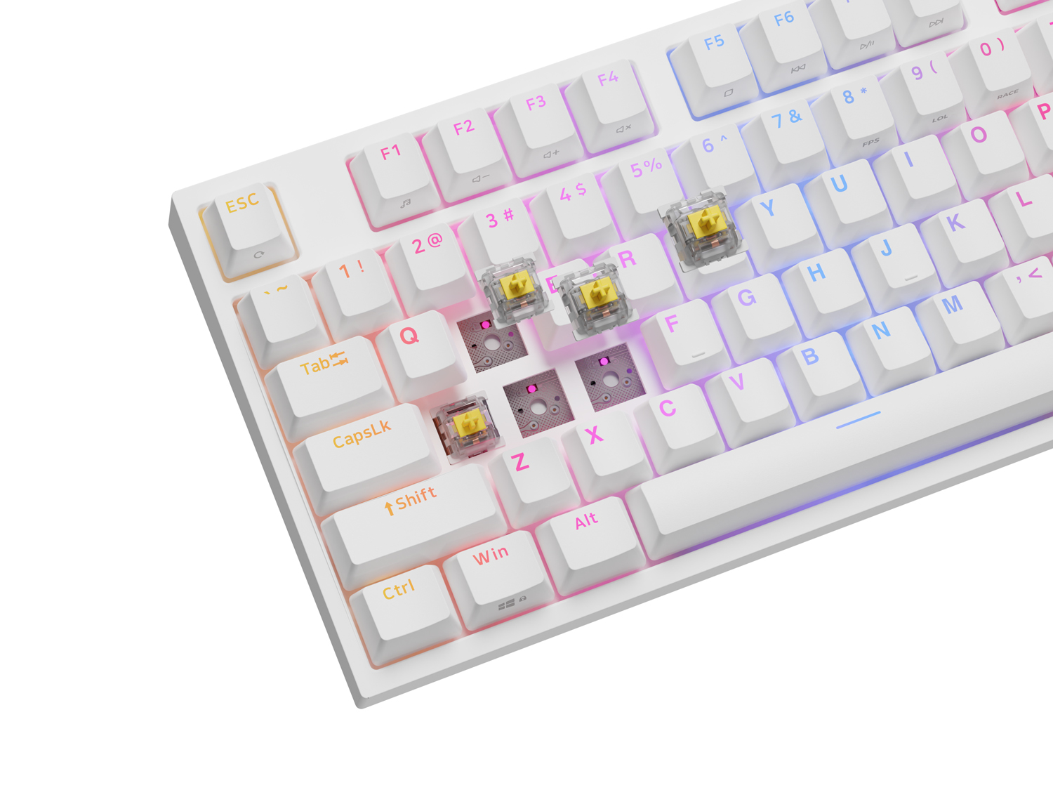 Obrázek Genesis herní mechanická klávesnice THOR 404/RGB/Gateron Yellow Pro/Drátová USB/US layout/Bílá