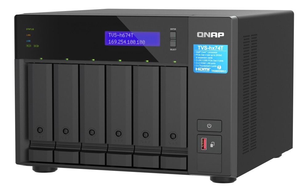 Obrázek QNAP TVS-h674T-i5-32G (6core, ZFS, 32GB RAM, 6x SATA, 2x M.2 NVMe, 2x 2,5GbE, 2x Thunderbolt 4)