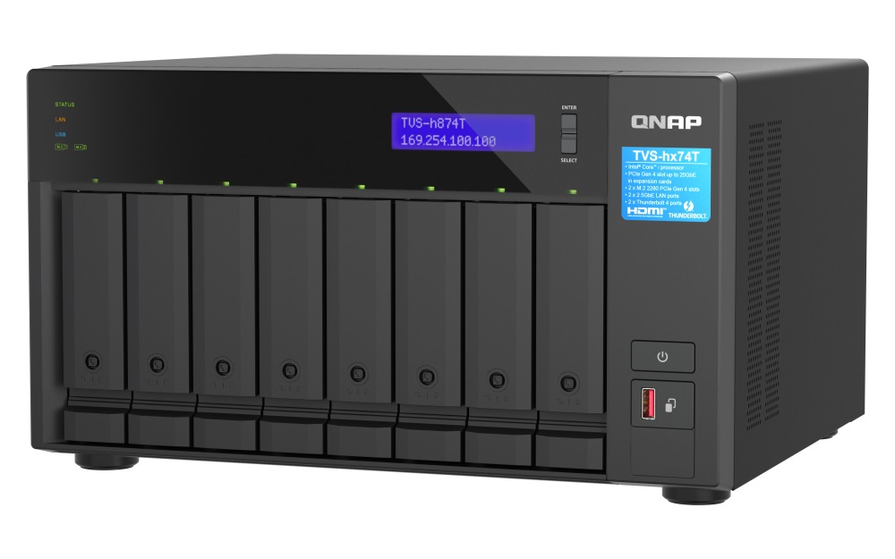 Obrázek QNAP TVS-h874T-i7-32G (12core, ZFS, 32GB RAM, 8x SATA, 2x M.2 NVMe, 2x 2,5GbE, 2x Thunderbolt 4)