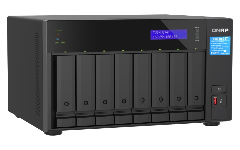 Obrázek QNAP TVS-h874T-i7-32G (12core, ZFS, 32GB RAM, 8x SATA, 2x M.2 NVMe, 2x 2,5GbE, 2x Thunderbolt 4)