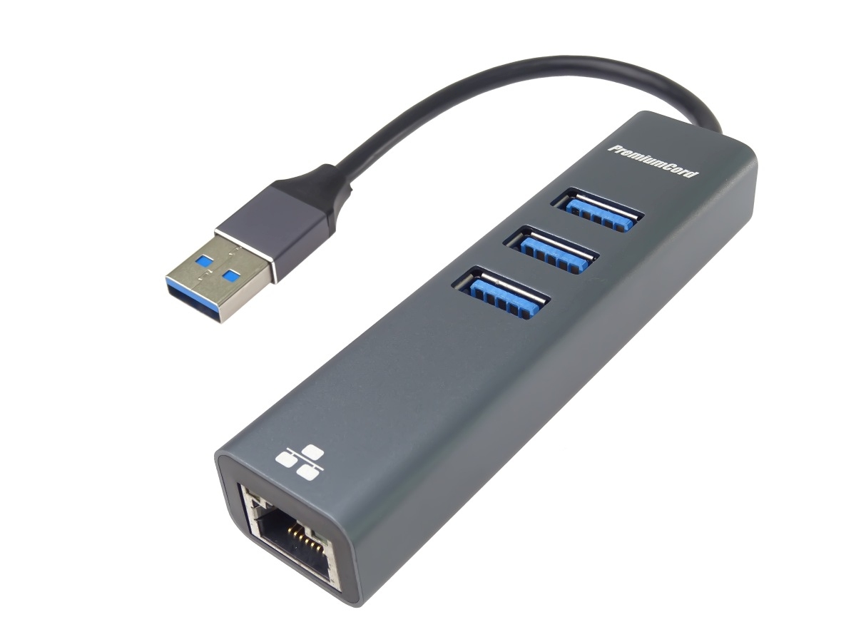 Obrázek PremiumCord Adapter USB3.0 - RJ45 + 3x USB 3.0