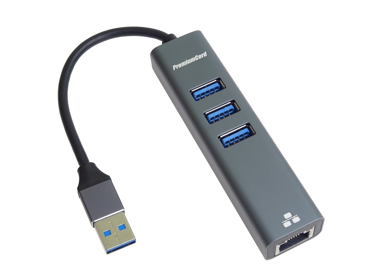 Obrázek PremiumCord Adapter USB3.0 - RJ45 + 3x USB 3.0