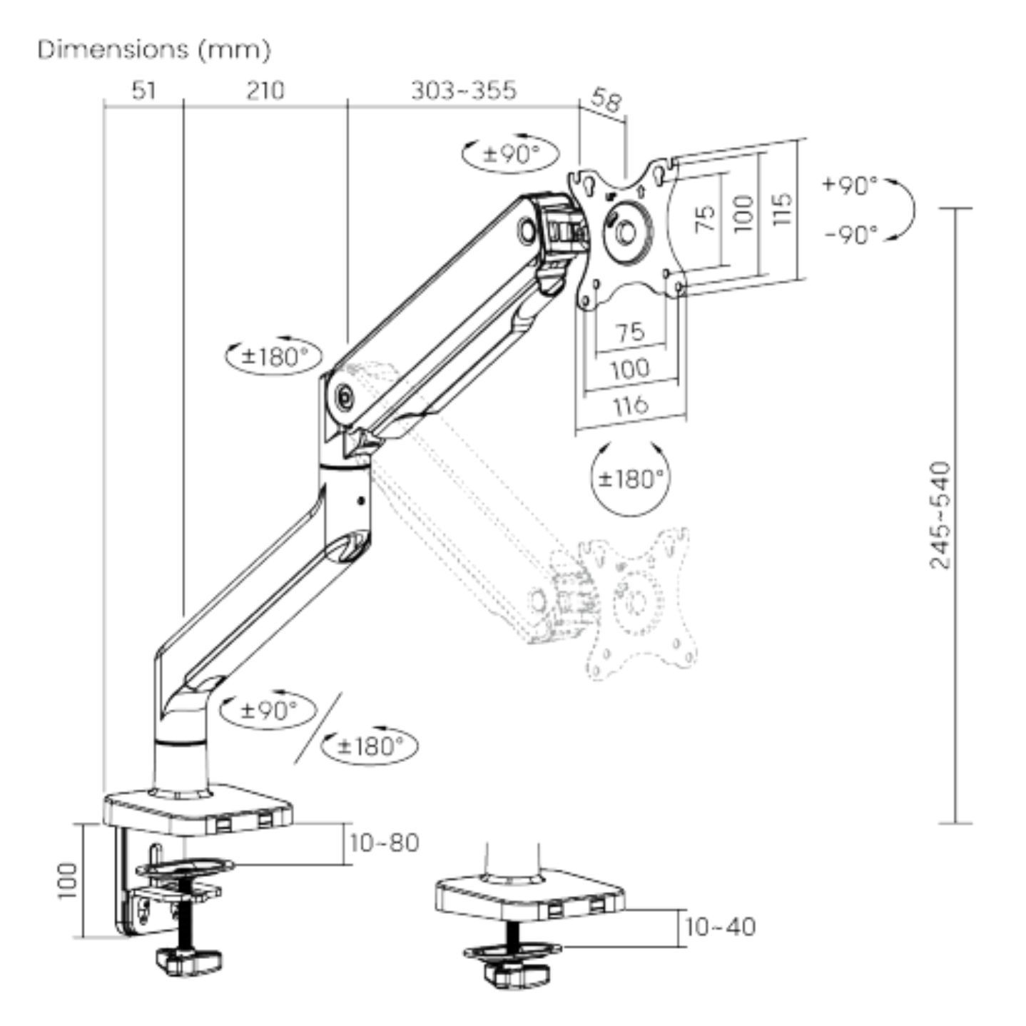 Obrázek Držák monitoru Brateck LDT60-C012 jedno rameno mechanická pružina Heavy Duty