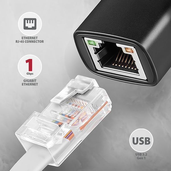 Obrázek AXAGON ADE-AR, USB-A 3.2 Gen 1 - Gigabit Ethernet síťová karta, Realtek 8153, auto instal