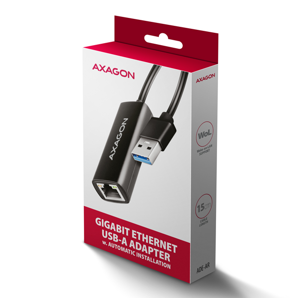 Obrázek AXAGON ADE-AR, USB-A 3.2 Gen 1 - Gigabit Ethernet síťová karta, Realtek 8153, auto instal