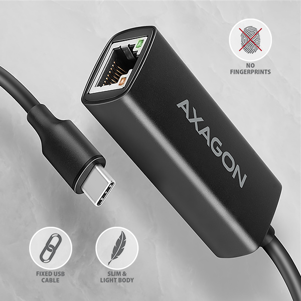 Obrázek AXAGON ADE-ARC, USB-C 3.2 Gen 1 - Gigabit Ethernet síťová karta, Realtek 8153, auto instal