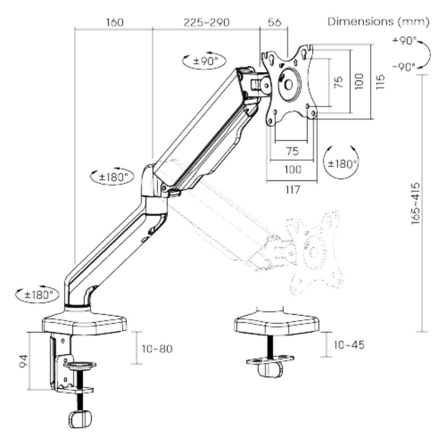 Obrázek Držák monitoru Brateck LDT46-C012E jedno rameno mechanická pružina