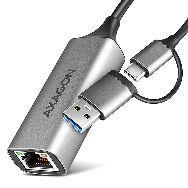 Obrázek AXAGON ADE-TXCA, USB-C + USB-A 3.2 Gen 1 - Gigabit Ethernet síťová karta, Asix AX88179, auto instal