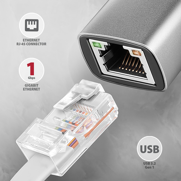 Obrázek AXAGON ADE-TXCA, USB-C + USB-A 3.2 Gen 1 - Gigabit Ethernet síťová karta, Asix AX88179, auto instal