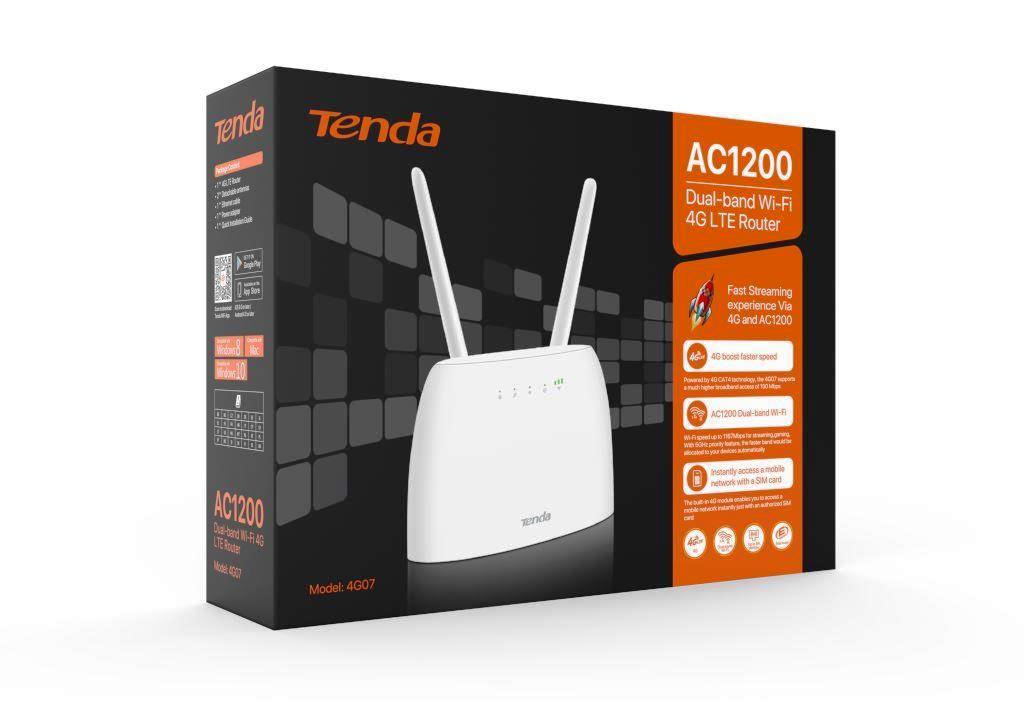 Obrázek Tenda 4G07 Wi-Fi AC1200 4G LTE router, 2x WAN/LAN, 1x miniSIM, IPv6, VPN, LTE Cat.4,4x anténa,CZ app