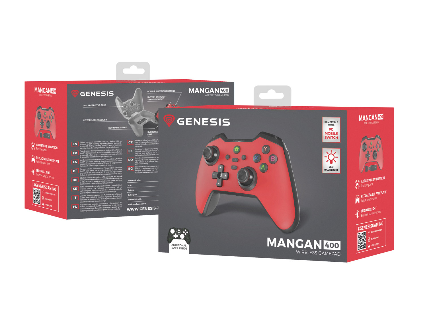 Obrázek Bezdrátový gamepad Genesis MANGAN 400 pro PC/Switch/Mobil, červený